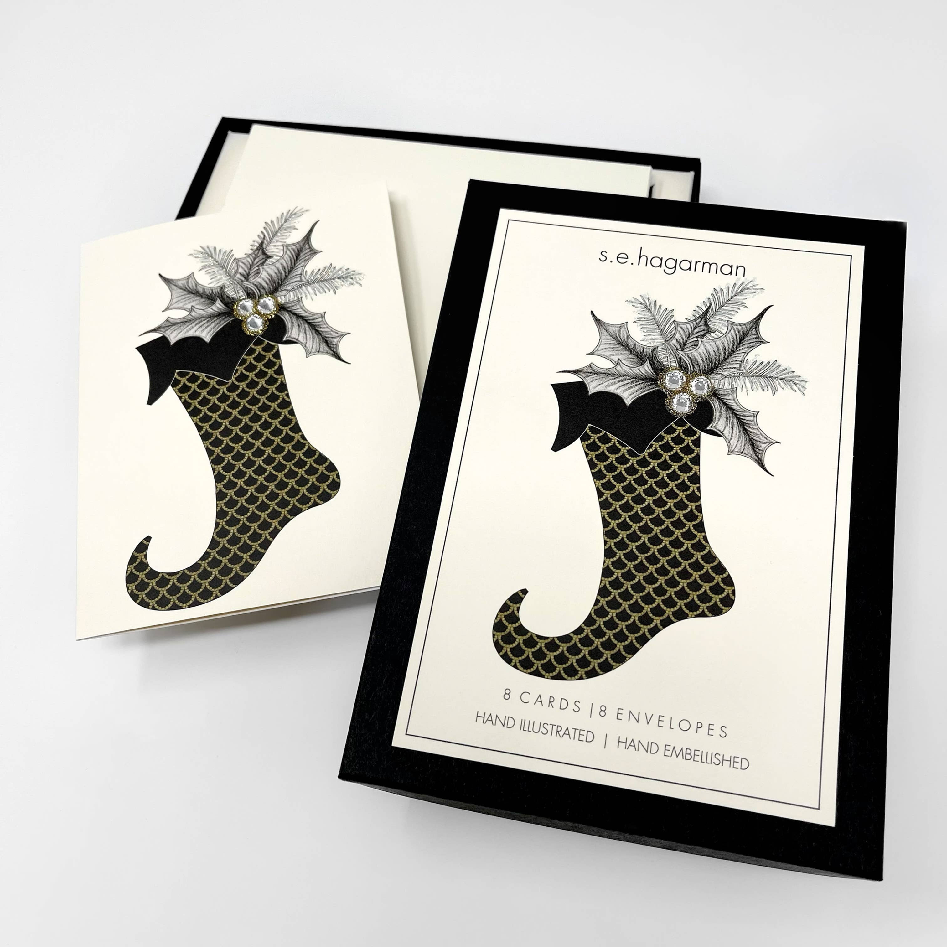 Swanky Stocking Holiday Stationery Set, Hand-Embellished