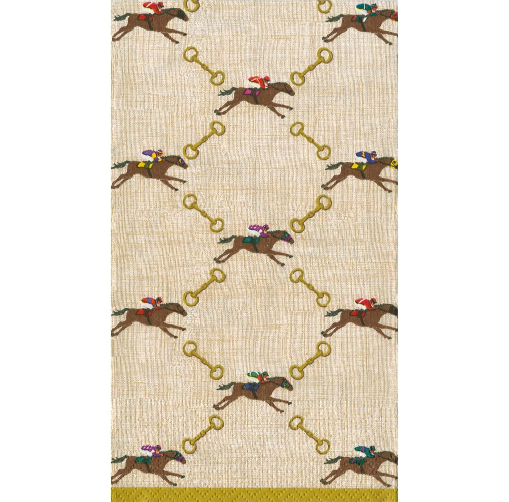 Caspari - And They're Off! Paper Guest Towel Napkins - Linen