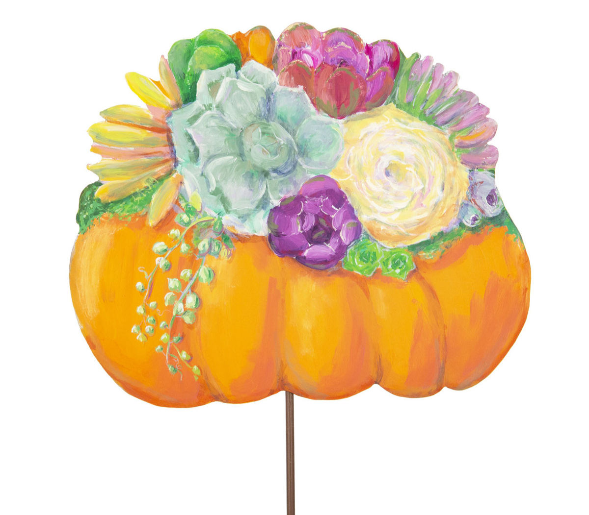 Round Top Collection - Succulent Pumpkin with Removable Stake