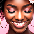 Ai generated image, black woman with pink background with an afro and small flower in hair.