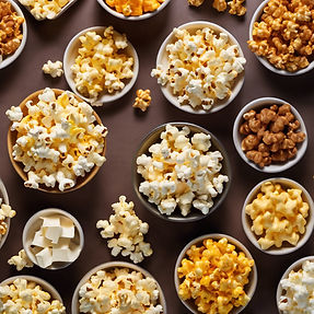 different popcorn flavors- caramel, white cheddar, cheesy cheddar, movie theater, kettle.j