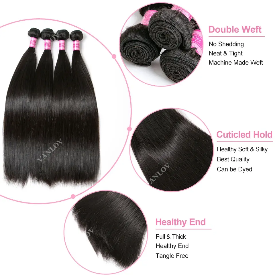 Thumbnail: Straight Hair Human Hair Bundles Remy / Machine Double Weft