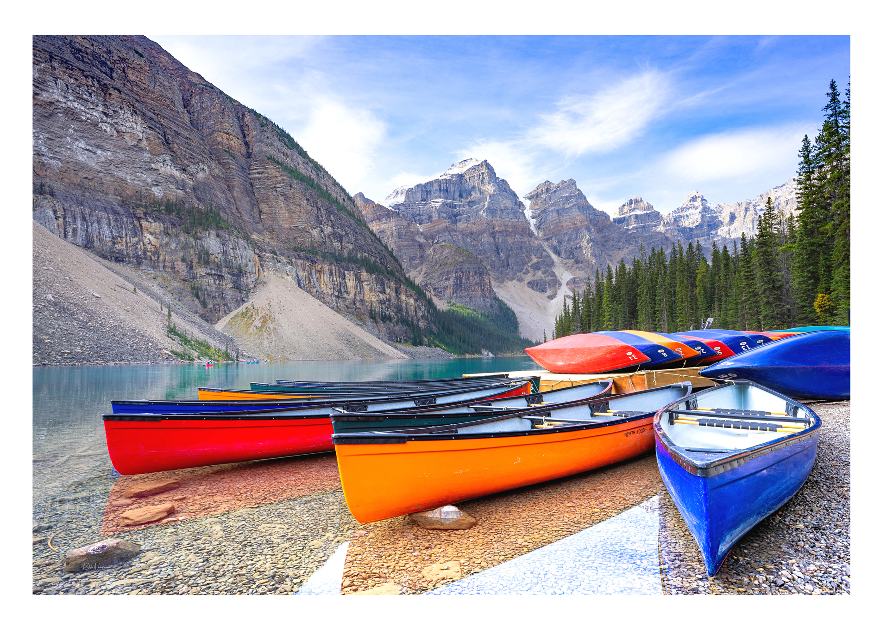 Colourful Canoes at Moraine Lake, Fine-Art Photography Card