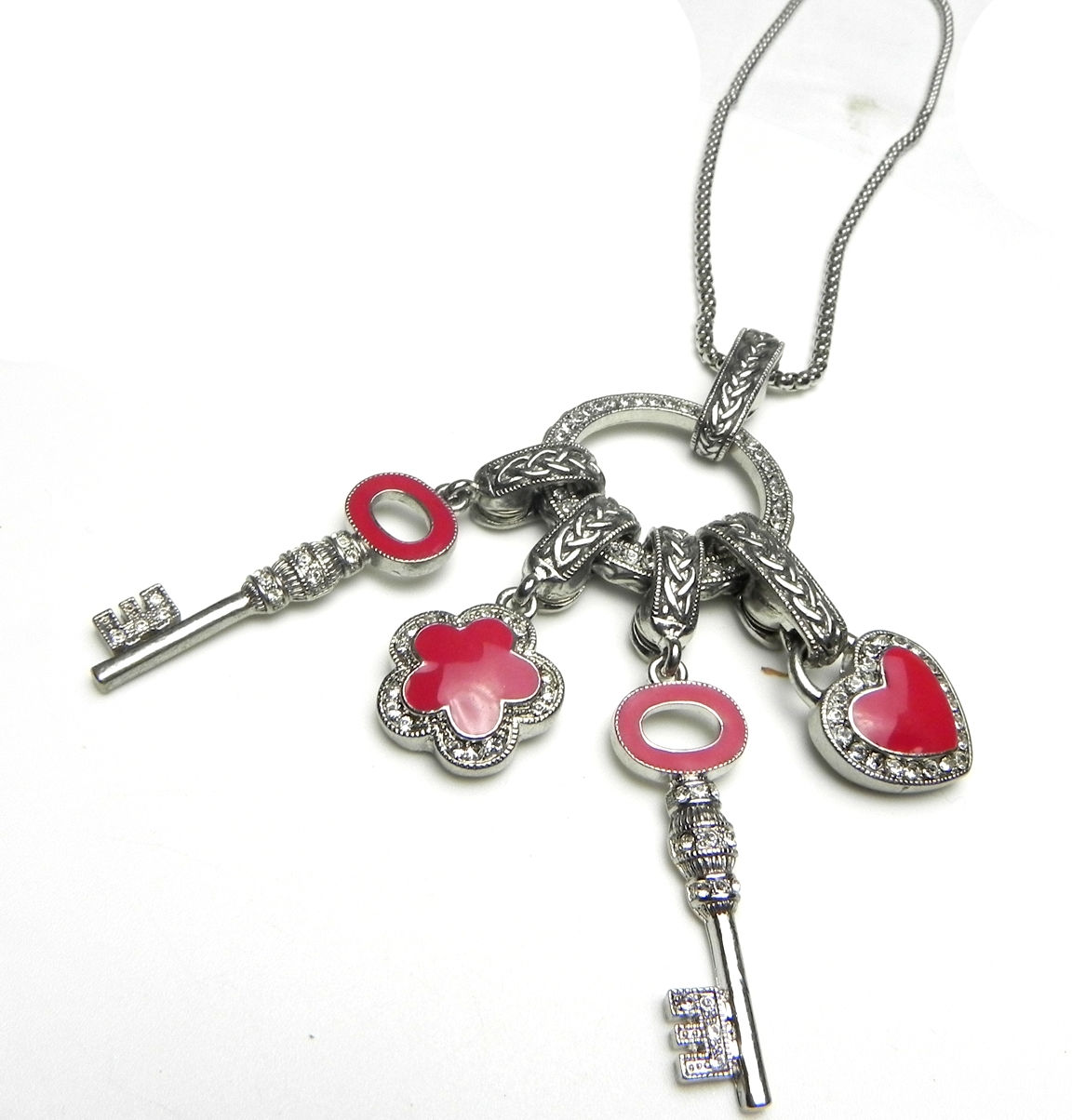 Red Enamel and Pave Accent Multi-Charm Convertible Necklace