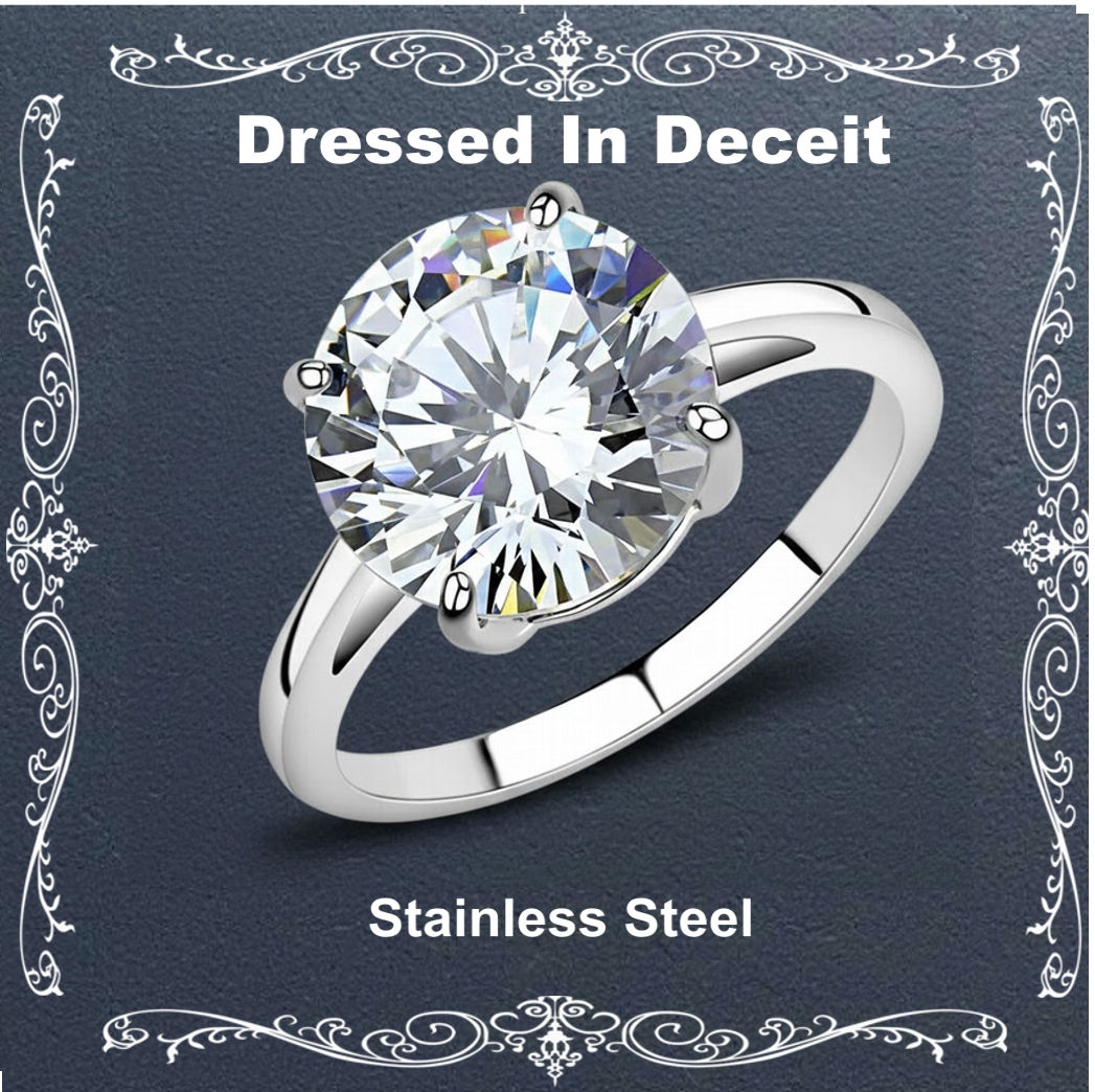 4.91 Carats Solitaire CZ Stainless Steel Engagement Ring Sz 6-10