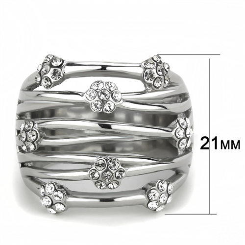 Thumbnail: Wide Stainless Steel Engagement Ring Clear & Gray Swarovski Crystals Sz 5-10