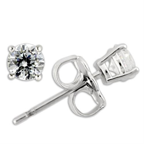 Thumbnail: Sterling Silver Brilliant Round Cut CZ Stud Earring  2-3-4-5-6-7 MM