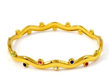 Thumbnail: Stainless Steel Gold Tone Designer Inspired  Multi-Color Crystals Bracel