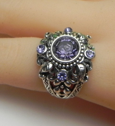 Vintage Style Pale Amethyst & Purple CZ Cocktail Ring – Detailed Filigree Band