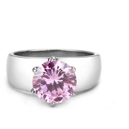 Thumbnail: 10 MM 3.87 CTW Round Pink CZ Solitaire Wide Band Stainless Steel Ring Sz 5-10