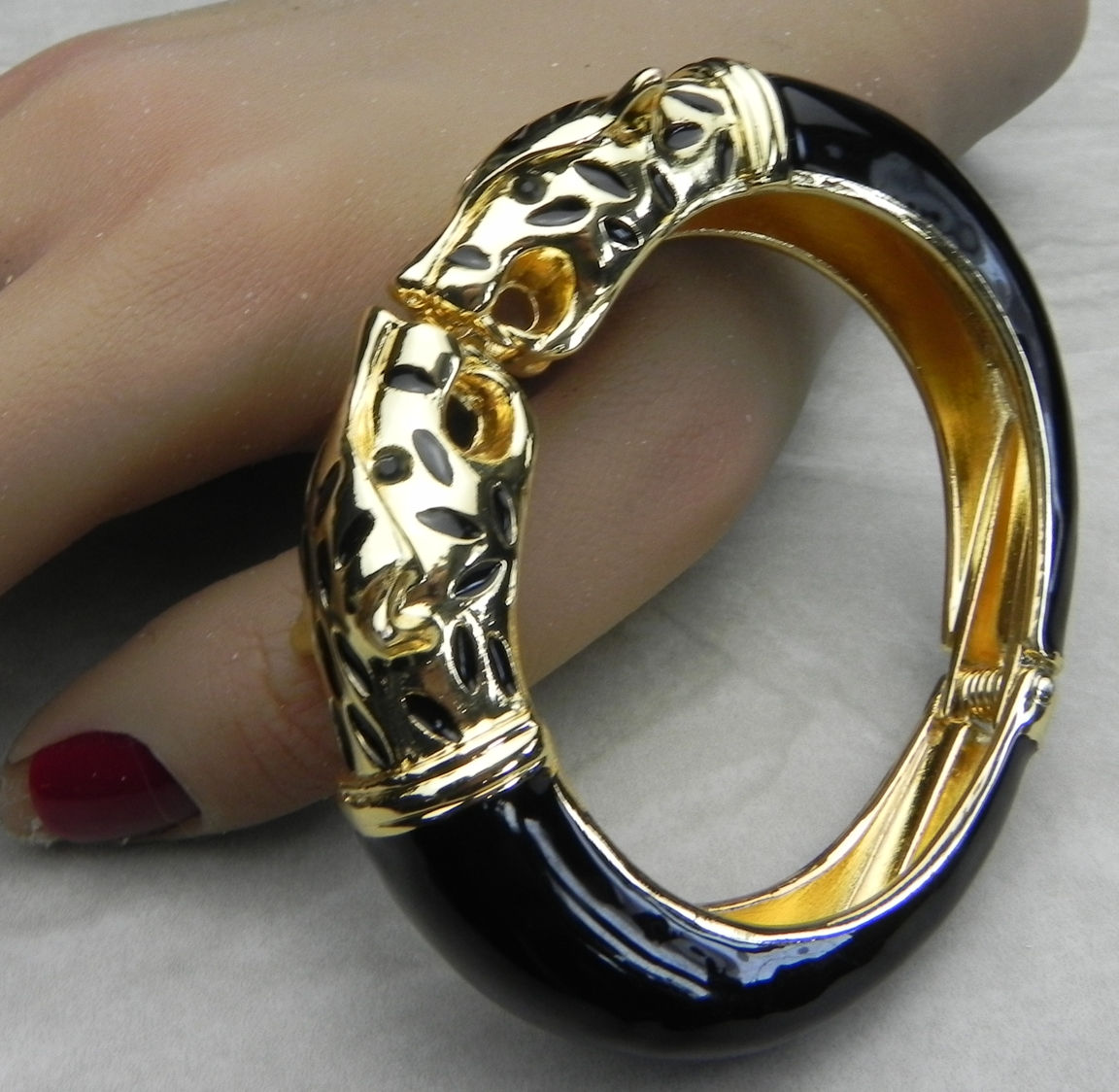 Designer Inspired Gold-Tone Jaguar Bracelet with Enamel