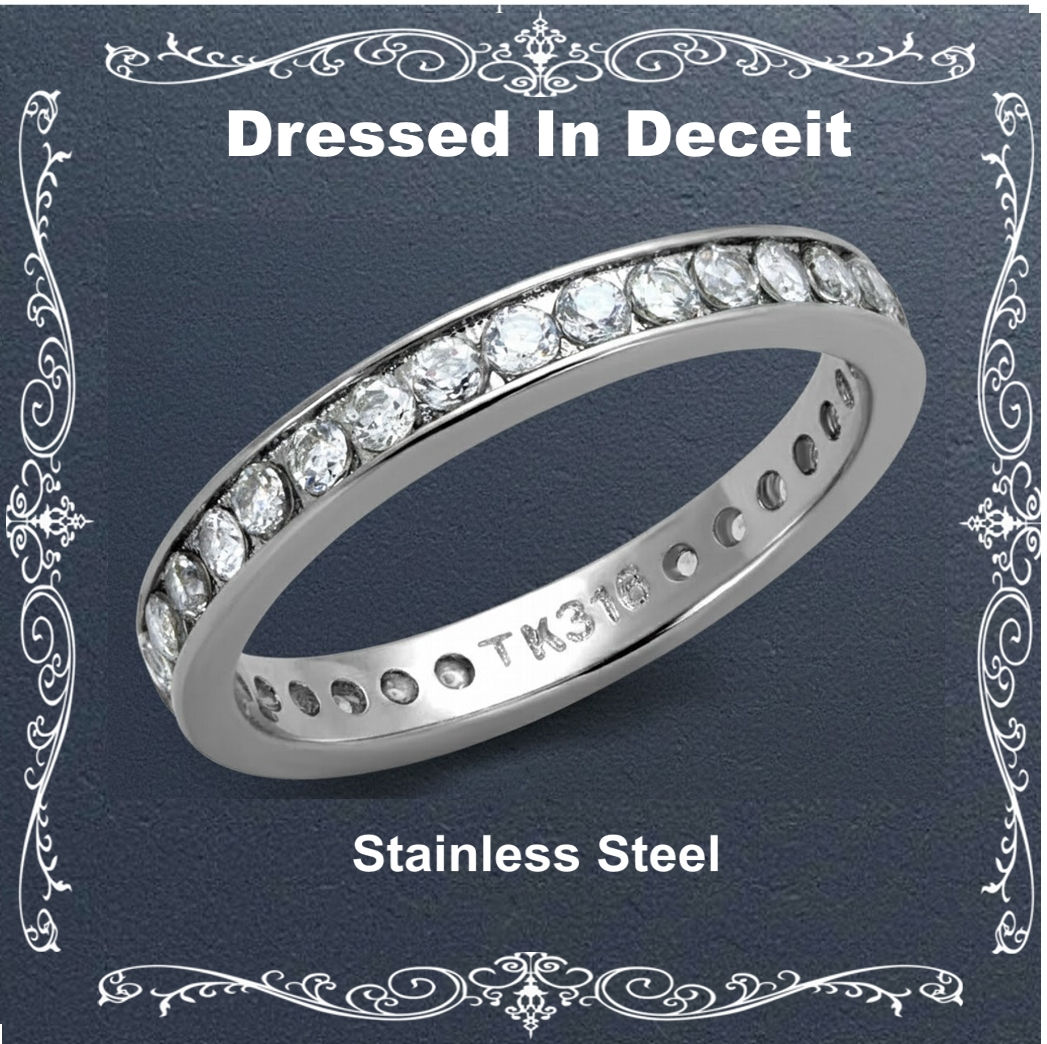 Stacking Eternity Band Channel Set CZ Stainless Steel Ring Size 5-13
