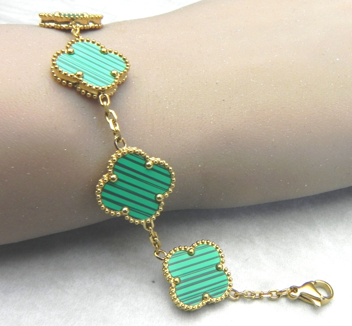 Famous Designer Inspired Green Clover Stainless Steel Bracelet