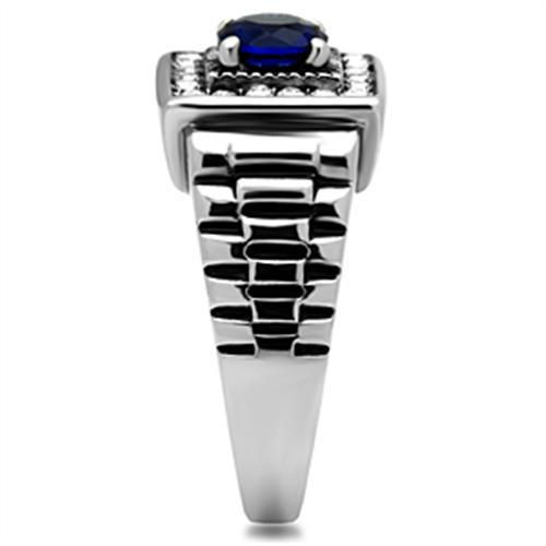 Thumbnail: Stainless Steel Men's Ring simulated Blue Sapphire & fine crystals