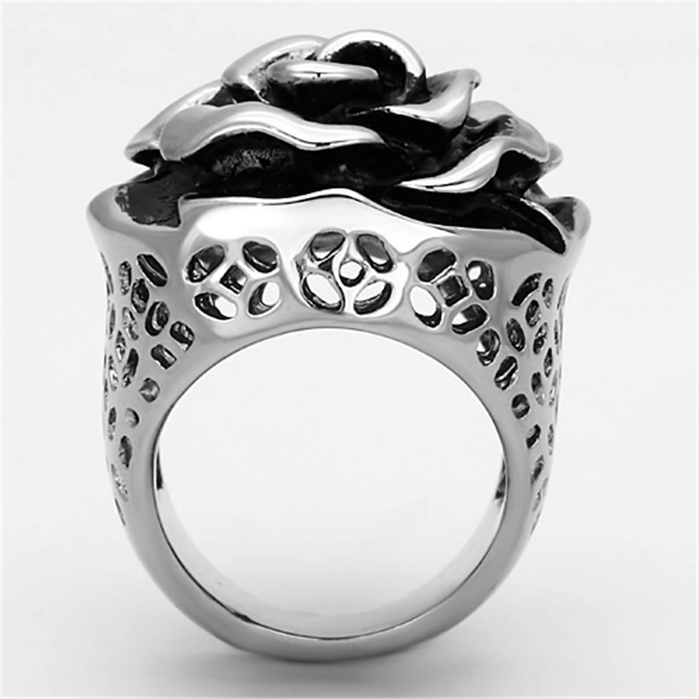 Thumbnail: Sculpted Blooming Rose Bold Stainless Steel Statement Ring Women's Size 5-7