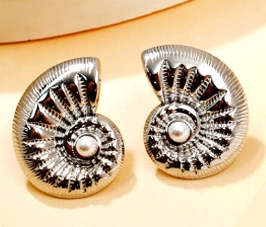 Thumbnail: Stainless Steel Faux Pearl  Feather Weight Earring