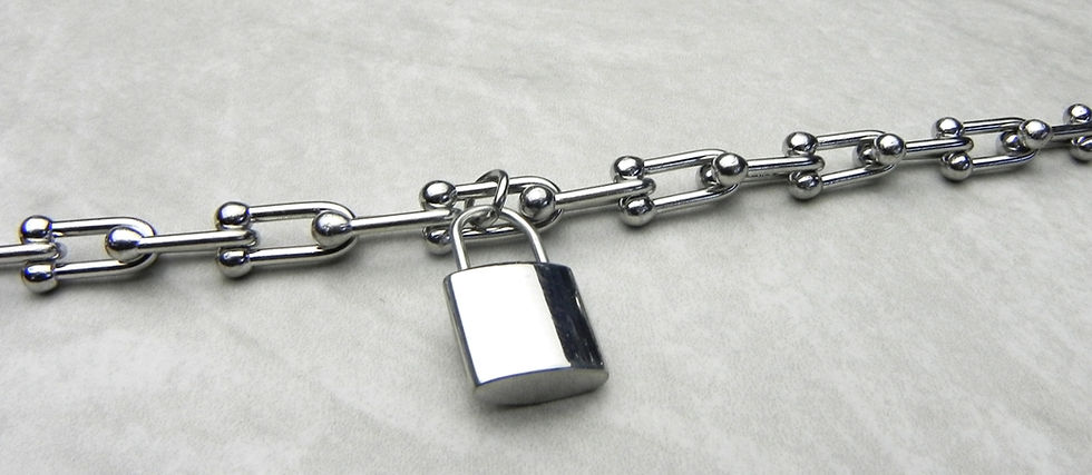 Thumbnail: Designer Inspired U-Link Bracelet with Padlock Charm