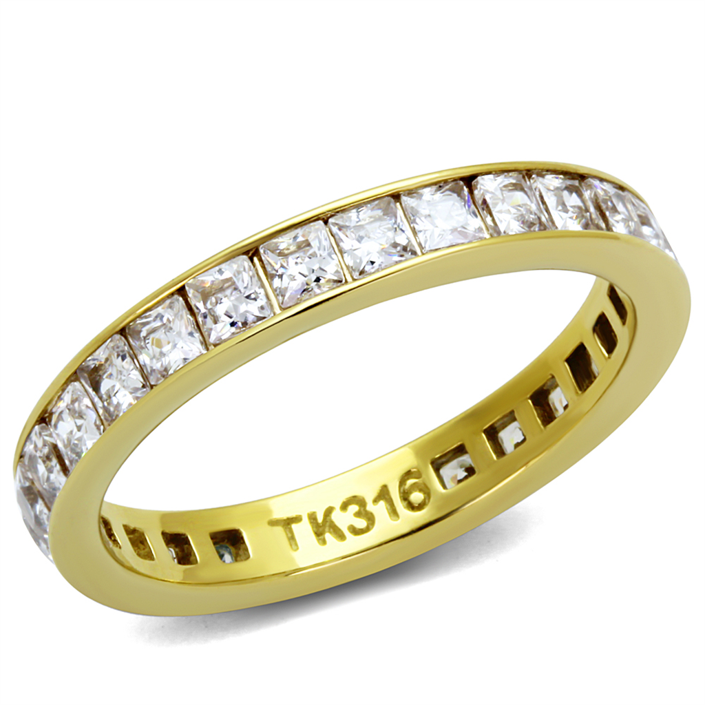 Eternity Band Channel Set PRINCESS Cut CZ Gold-Tone Stainless Steel Ring 5-12