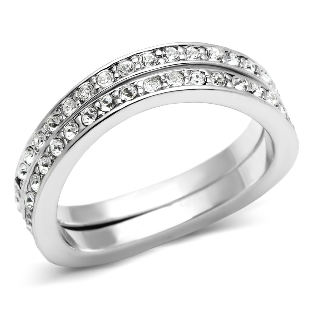 Double Eternity Band Silver-Tone Pave Set Crystals Promise-Engagement Ring 5-8