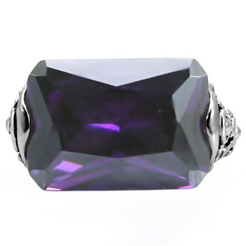 Thumbnail: Bali Inspired 18x13 mm 12.86 Carat Rectangle Amethyst CZ Stainless Steel Sz 5-10