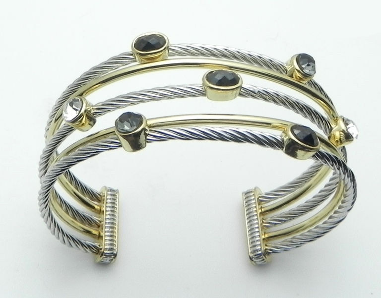 Thumbnail: Designer Inspired 5 row black and clear  Crystal Rhodium Cuff