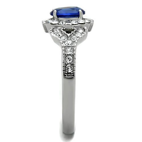 Thumbnail: Vintage-Retro Simulated Sapphire Oval & French Set CZ's Engagement Ring Sz 5-9