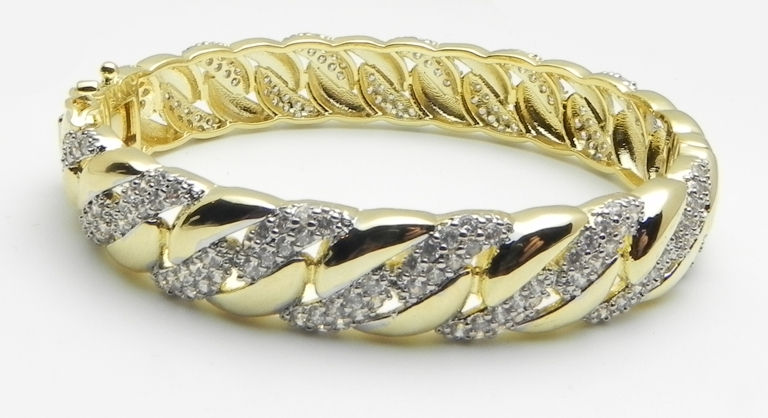 Thumbnail: Designer Inspired Gold-Tone High Polished Statement  Pave Crystal  Bracelet