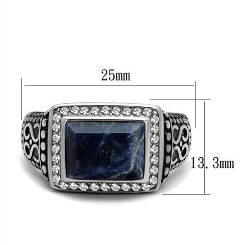 Thumbnail: Bali Inspired Blue Sodalite & Pave Set CZ's Stainless Steel Men's Ring  Sz 8-13