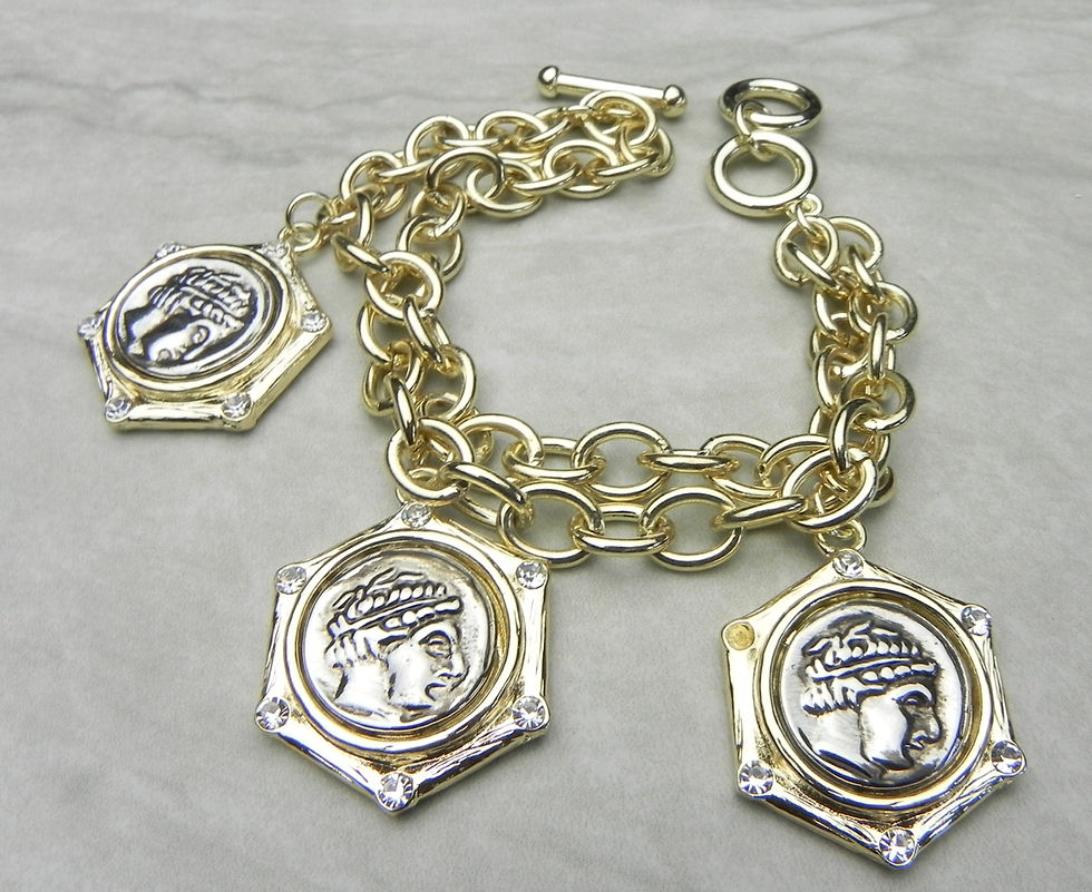 Thumbnail: Designer Inspired  Two-Tone Coin Charm Bracelet