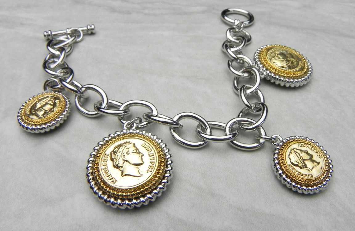 Designer Inspired  Two-Tone Coin Charm Bracelet