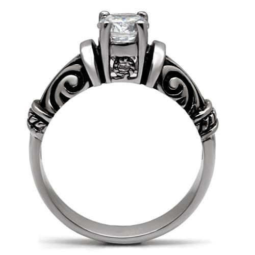 Thumbnail: Modern 1.43ctw Round Cut CZ Antiqued Stainless Steel Engagement Ring Size 5-10