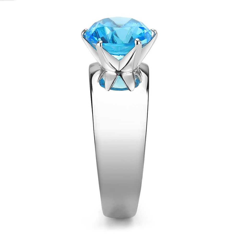 Thumbnail: Stainless Steel  Blue Topaz CZ Round Cut 10 MM 3.16 Ct Ring Size 5-10