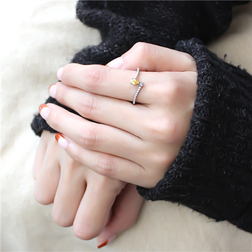 Thumbnail: Delicate Yellow Pear Shape CZ & Side Accents Stainless Steel Engagement Ring