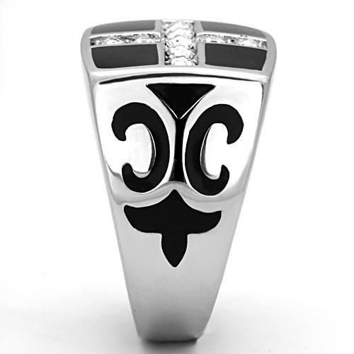 Thumbnail: Stainless Steel Men's Ring Christian Fine AAA Crystals & Black Enamel Size 8-13