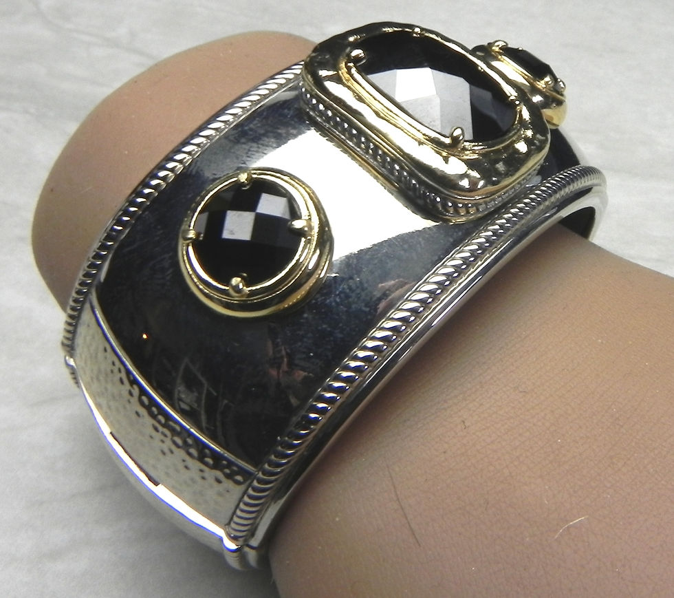 Thumbnail: Two-Tone Designer Inspired 1 1/2" Wide Cubic Zirconia Cuff Bracelet