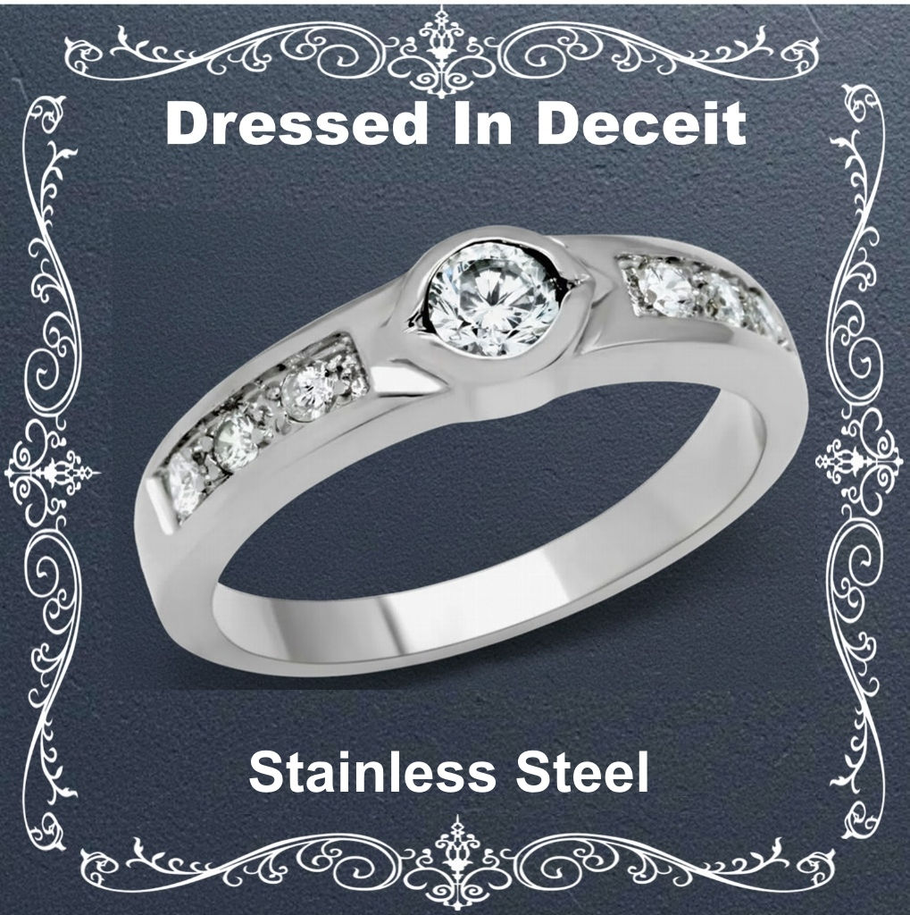 4mm Round Bezel Set and Pave Side Accents CZ Stainless Steel Engagement Ring