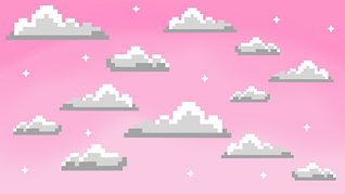 Ombre purple background with pixel clouds on it