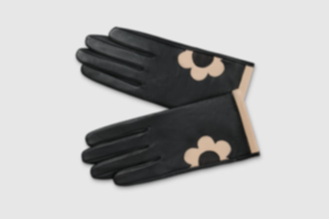 Black + Cream Daisy Leather Gloves