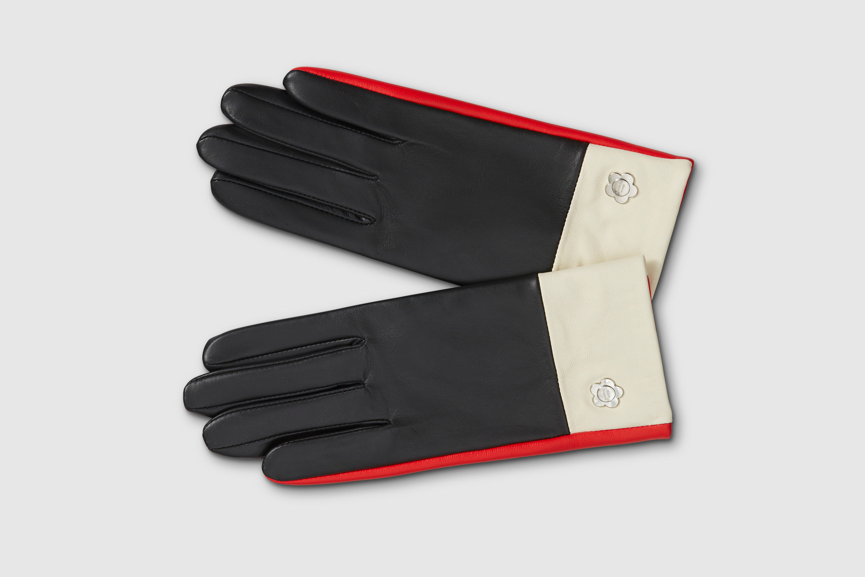 Black Cream Red Colour Block Leather Gloves