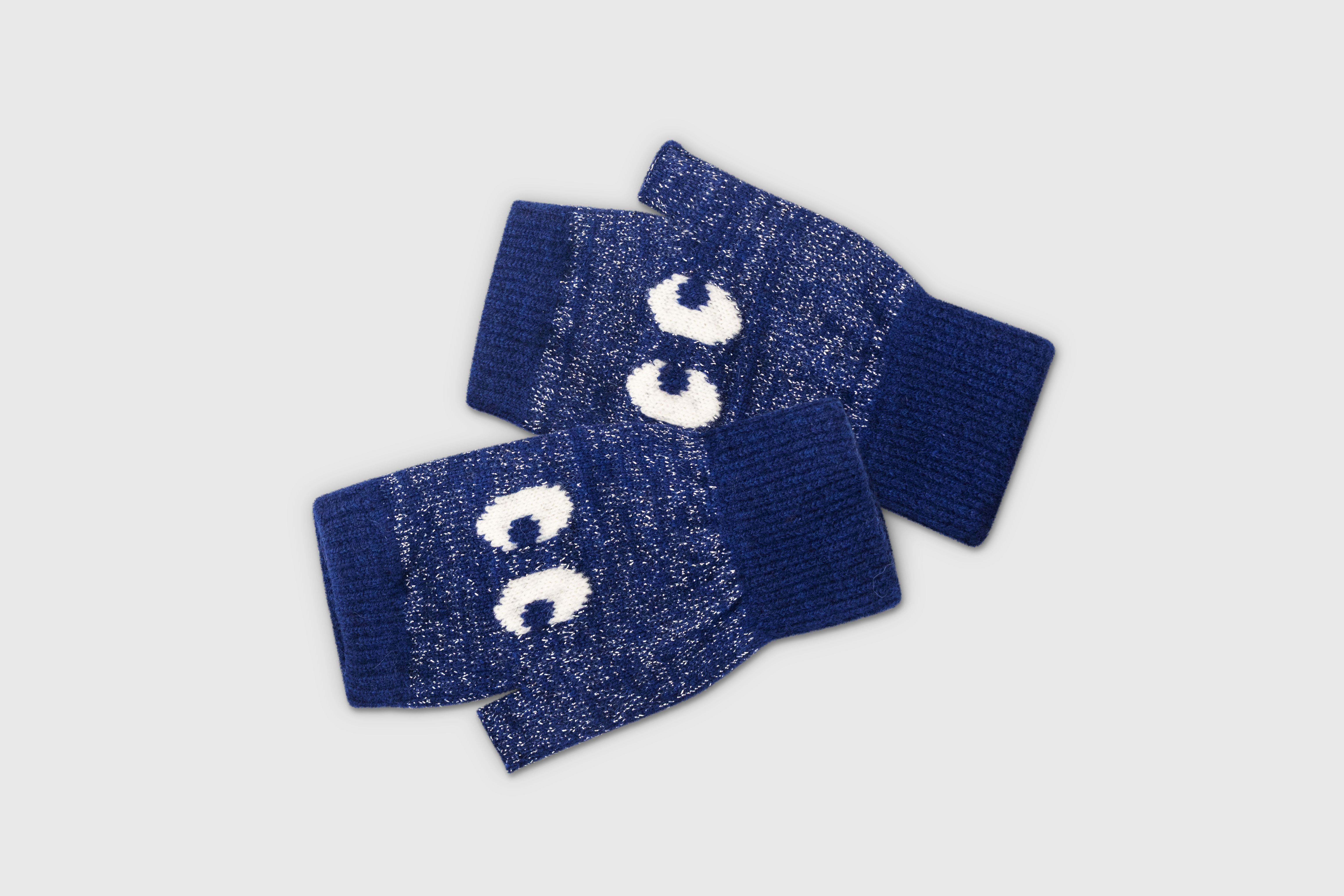 Eyes Wool Fingerless Mittens Gloves - Midnight Blue
