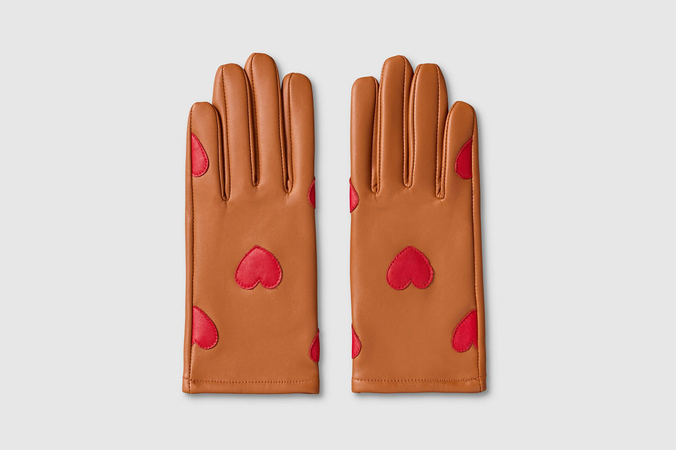 Thumbnail: Tan + Red Heart Leather Gloves