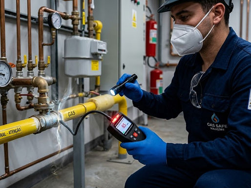 Profissional com detector de vazamento de gás