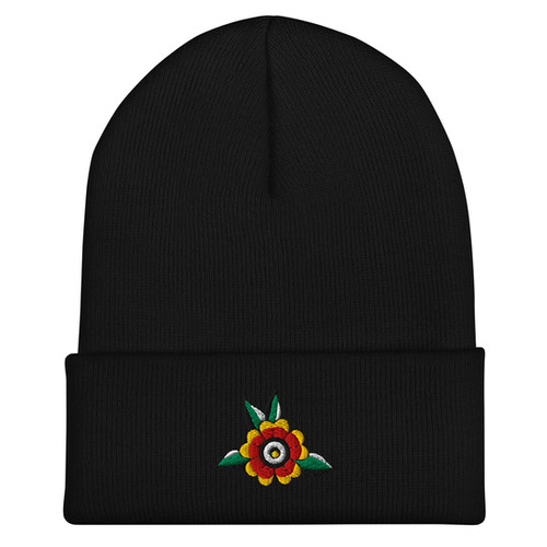 Traditional Pinwheel Flower Cuffed Beanie | Renelafaetattoos
