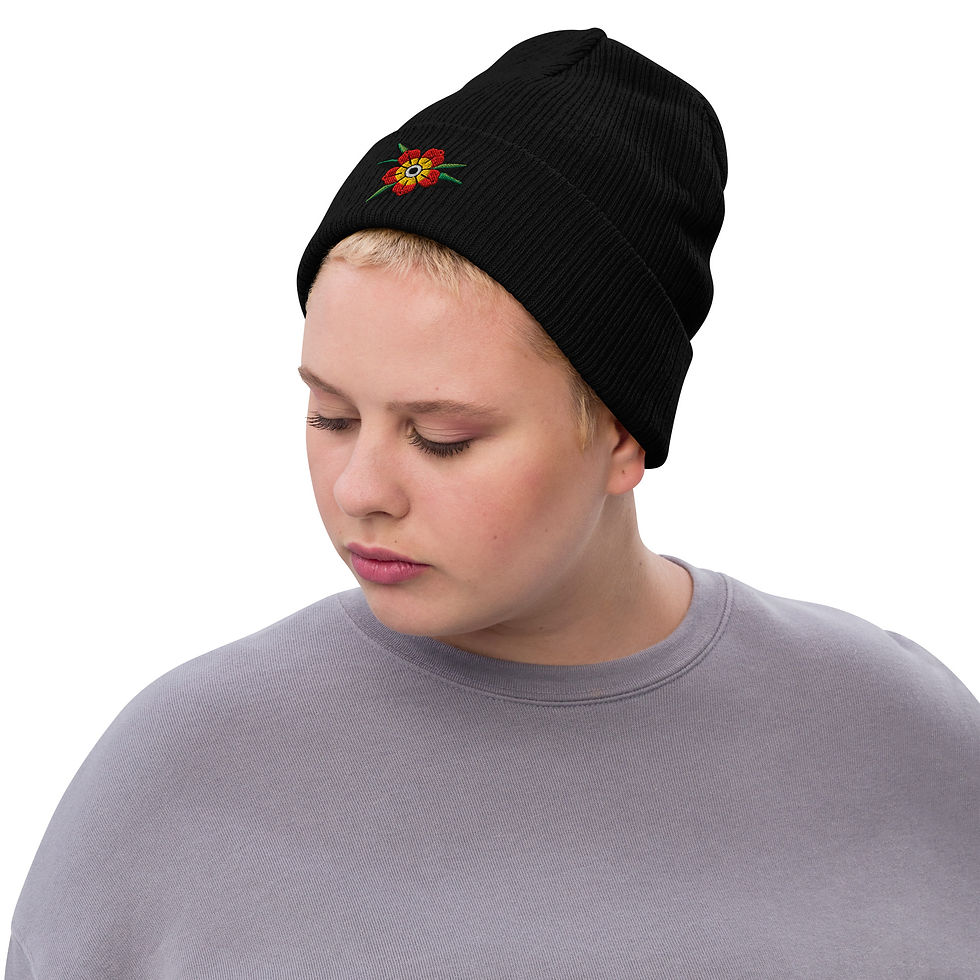 Thumbnail: Traditional Pinwheel Flower Ribbed knit beanie
