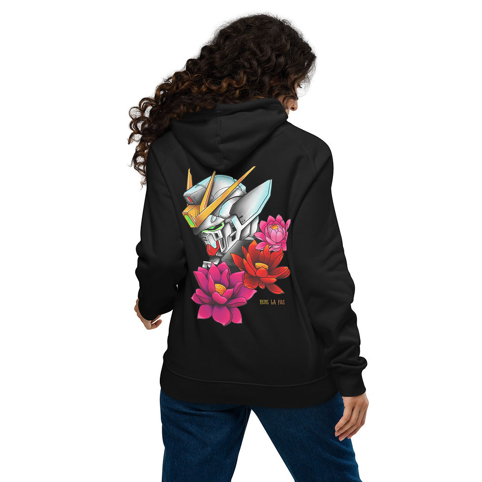 Thumbnail: Unisex Gundam Wing and Lotuses eco raglan hoodie