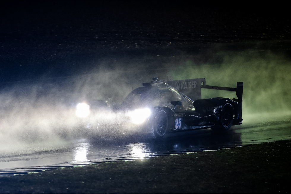 The No.25 Algarve Pro Racing running through the rain at the 2024 24 Hours of Le Mans | Credit: Algarve Pro Racing