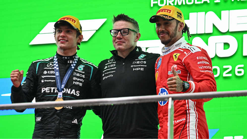 Hamilton reunites with his former team as he steps onto the podium for the first time for Ferrari | Credit: Formula One