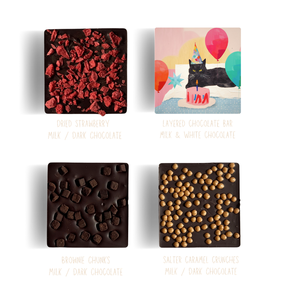 Thumbnail: #B6 - Cat Birthday -  Chocolate Bar duo in Greeting Card box