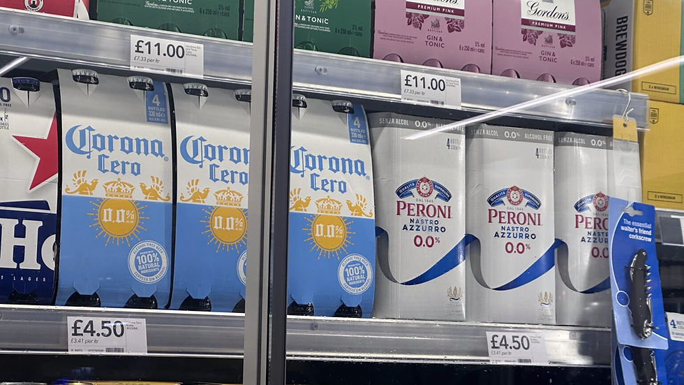 A photo of alcohol-free option in a fridge at a co-op store in Liverpool.