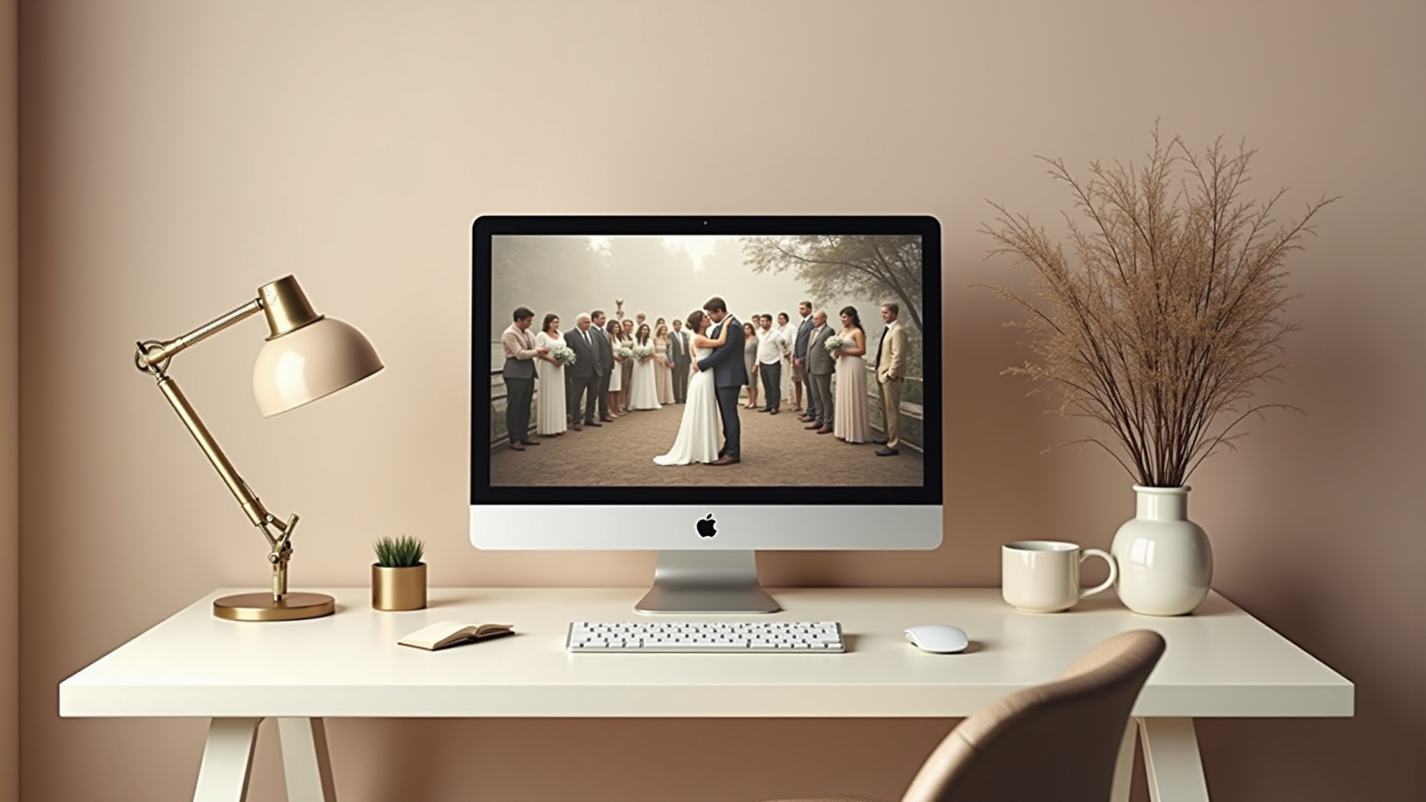 Hier sieht man einen PC, auf dem Bilder von einer Hochzeit die schon länger her sind angezeigt werden. Bilder an denen man sich gerne Erinnert.